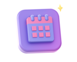 3d render of purple calendar schedule icon for UI UX web mobile apps social media ads design png