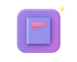 3d render of purple book icon for UI UX web mobile apps social media ads design png