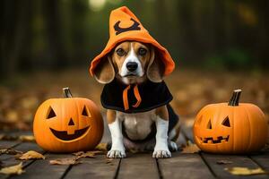 A Beagle dog wearing a Halloween costume photo