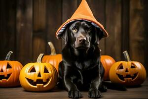 A Labrador dog wearing a Halloween costume photo