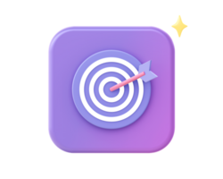 3d render of purple archery target side with arrow icon for UI UX web mobile apps social media ads design png