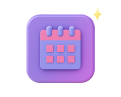 3d render of purple calendar schedule side icon for UI UX web mobile apps social media ads design png