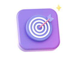 3d render of purple archery target side with arrow icon for UI UX web mobile apps social media ads design png