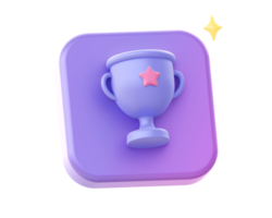 3d rendre de violet champion trophée tasse côté icône pour ui ux la toile mobile applications social médias les publicités conception png