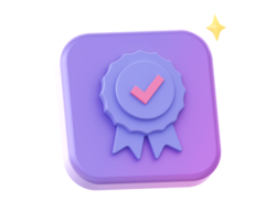 3d render of purple checkmark badge reward side icon for UI UX web mobile apps social media ads design png