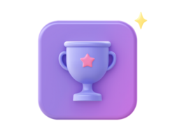 3d rendere di viola campione trofeo tazza icona per ui UX ragnatela mobile applicazioni sociale media Annunci design png