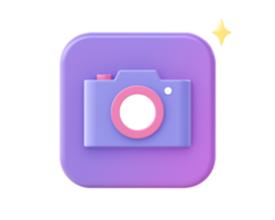 3d render of purple camera icon for UI UX web mobile apps social media ads design png