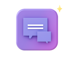 3d render of purple chat bubble icon for UI UX web mobile apps social media ads design png