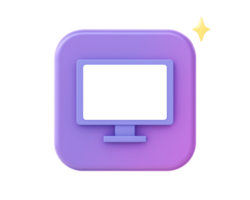 3d render of purple computer monitor icon for UI UX web mobile apps social media ads design png