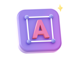 3d render of purple creative text side icon for UI UX web mobile apps social media ads design png