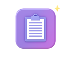 3d render of purple clipboard checklist icon for UI UX web mobile apps social media ads design png