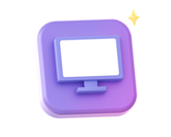 3d render of purple computer monitor side icon for UI UX web mobile apps social media ads design png
