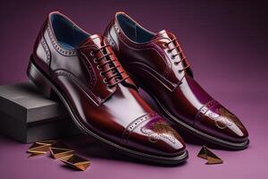 Fashionable shoes for a young man on a purple background. photo