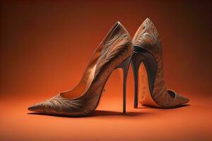 High heel women shoes on a solid colour background. ai generative photo