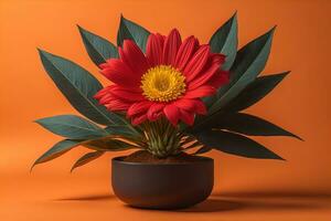 Flowers in a pot on a solid color background. ai generative photo