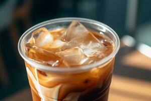 Close-up Iced latte, Coffee. AI Generated. photo