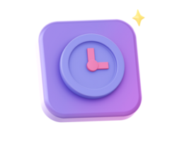 3d rendre de violet l'horloge temps côté icône pour ui ux la toile mobile applications social médias les publicités conception png