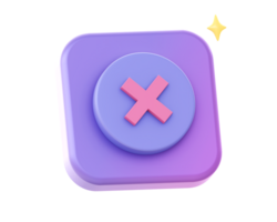 3d render of purple circle with wrong incorrect false sign side icon for UI UX png