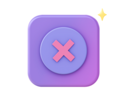 3d render of purple circle with wrong incorrect false sign icon for UI UX png