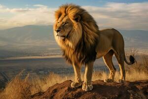 león en naturaleza, nacional geografía, amplio vida animales ai generado. foto