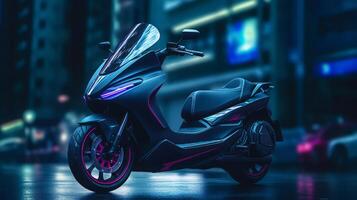Moped of a beautiful Transportation with futuristic design. . photo