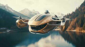 Travel human drone of a beautiful Transportation with futuristic design. AI Generated. photo