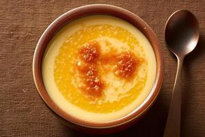 Close-up top view of ingredients Japanese Custard Pudding, Japanese food. AI Generated. photo