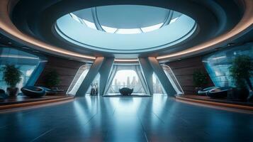 vestíbulo habitación de un hermosa futurista diseño. ai generado. foto