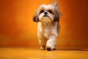 Cute Shih Tzu in nature, national geography, Wide life animals. AI Generated. photo