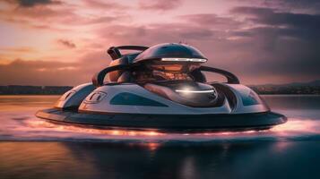 Hovercraft of a beautiful Transportation with futuristic design. AI Generated. photo