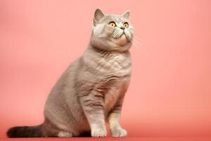 Cute British Shorthair in nature, national geography, Wide life animals. AI Generated. photo