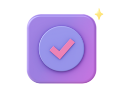 3d render of purple circle with checklist icon for UI UX web mobile apps social media ads design png