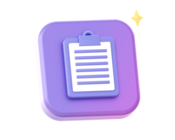 3d render of purple clipboard checklist side icon for UI UX web mobile apps social media ads design png