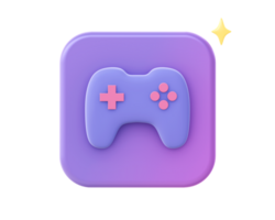 3d render of purple game controller joystick icon for UI UX web mobile apps social media ads design png