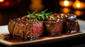 Tenderloin Steak is delicious food. AI Generated. photo