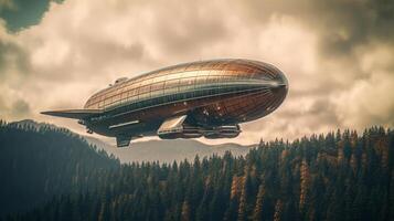 Zeppelin of a beautiful Transportation with futuristic design. AI Generated. photo