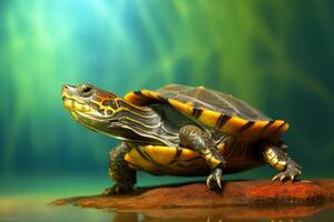 Very cute Red-eared Slider in nature, national geography, Wide life animals. AI Generated. photo