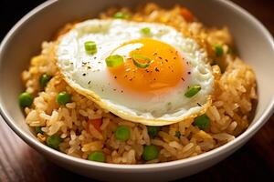 de cerca parte superior ver de ingredientes ajo frito arroz, japonés alimento. ai generado. foto