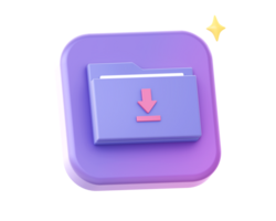 3d render of purple folder download side icon for UI UX web mobile apps social media ads design png