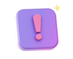 3d render of purple exclamation mark side icon for UI UX web mobile apps social media ads design png