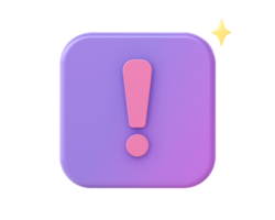 3d render of purple exclamation mark icon for UI UX web mobile apps social media ads design png