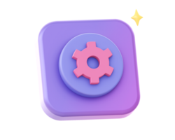 3d render of purple gear configuration setting side icon for UI UX web mobile apps social media ads design png