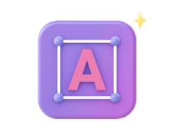 3d render of purple creative text side icon for UI UX web mobile apps social media ads design png