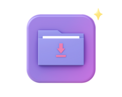 3d render of purple folder download icon for UI UX web mobile apps social media ads design png