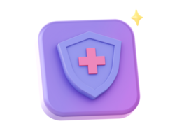3d render of purple health protection side icon for UI UX web mobile apps social media ads design png