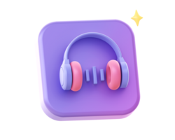 3d render of purple headphone video and music side icon for UI UX web mobile apps social media ads design png