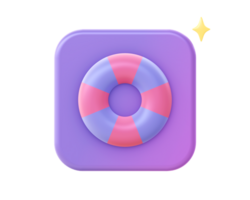 3d render of purple inflatable rescue swimming ring icon for UI UX web mobile apps social media ads design png