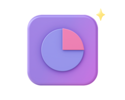 3d render of purple infographic pie chart icon for UI UX web mobile apps social media ads design png