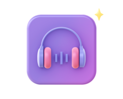 3d render of purple headphone video and music icon for UI UX web mobile apps social media ads design png