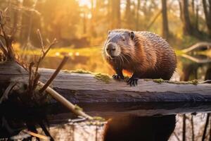 Beaver in nature, national geography, Wide life animals. AI Generated. photo